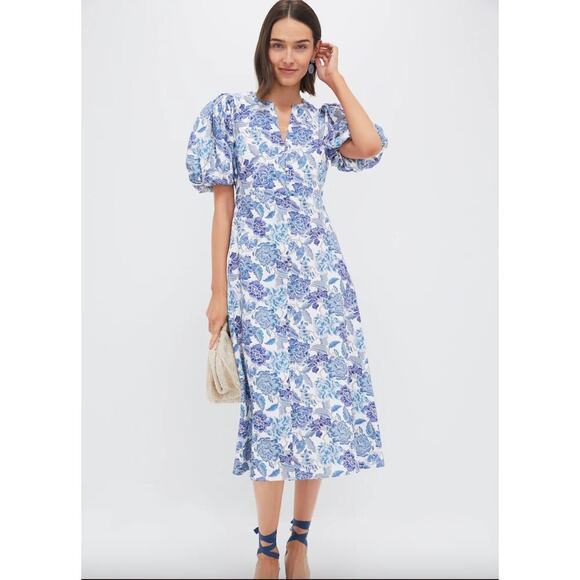 Tuckernuck Hyacinth House  Steel Blue Floral Brody Midi Dress Sz XS - Picture 2 of 8